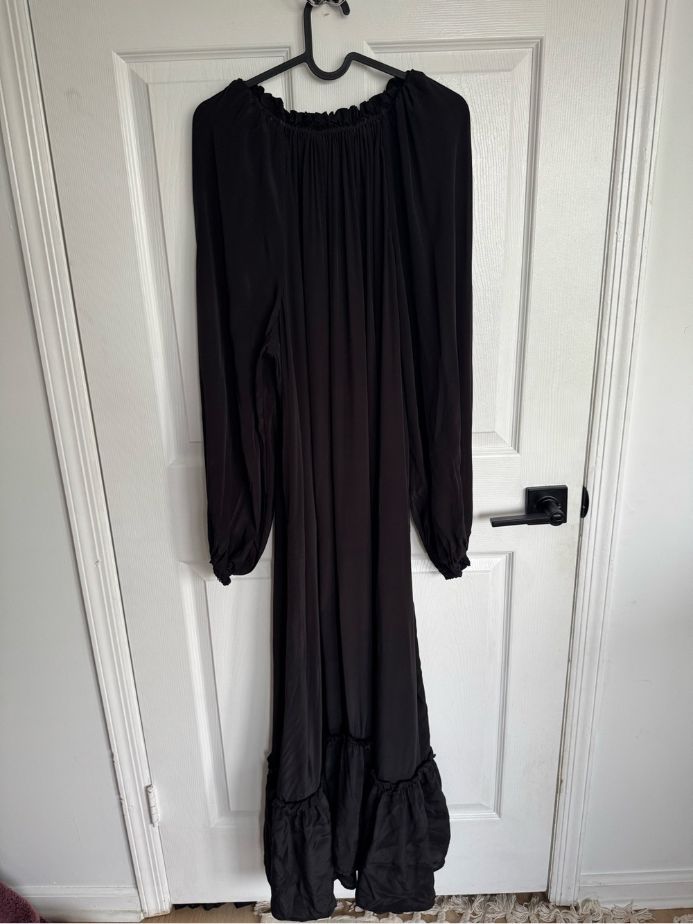 Zimmermann Black Silk Blend Maxi Dress Size 3 Gathered Neckline Boho Romantic